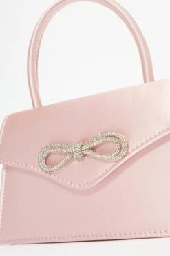 Pale Pink Satin Diamante Bow Mini Tote Bag -Outlet Clothyne Store 00100037359 ZS