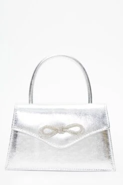 Silver Foil Diamante Bow Mini Tote Bag