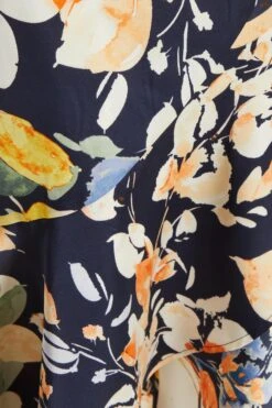 Navy Floral Satin Frill Wrap Midi Dress -Outlet Clothyne Store 00100037367 ZS