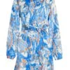 Blue Marble Print Shirt Mini Dress -Outlet Clothyne Store 00100037368 ZM