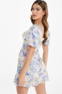 Pink Floral Chiffon Ruched Mini Dress -Outlet Clothyne Store 00100037372 XB