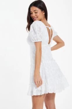 White Chiffon Floral Smock Mini Dress -Outlet Clothyne Store 00100037383 XB