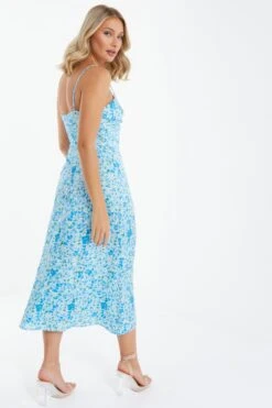 Blue Floral Knot Front Midi Dress -Outlet Clothyne Store 00100037426 XB