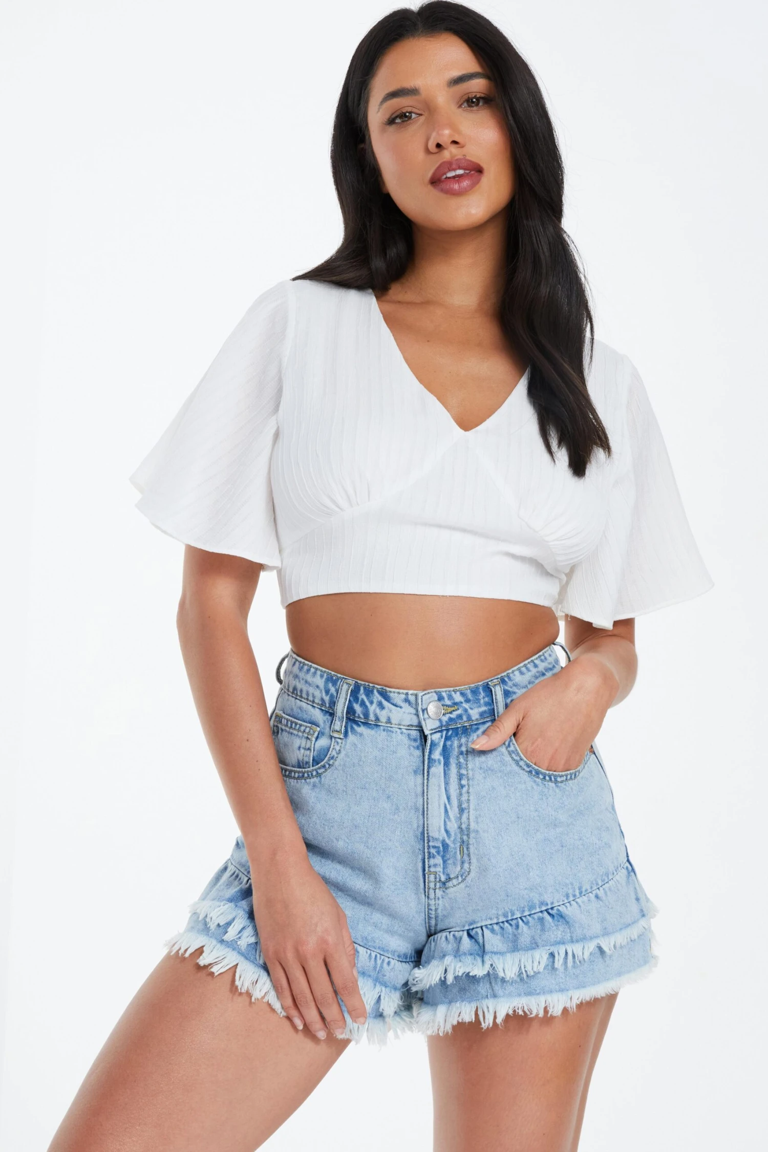 Light Blue Denim Frill Shorts 4 Light Blue Denim Frill Shorts - Image 2