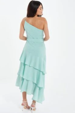 Mint Textured Chiffon One Shoulder Midaxi Dress -Outlet Clothyne Store 00100037454 XB