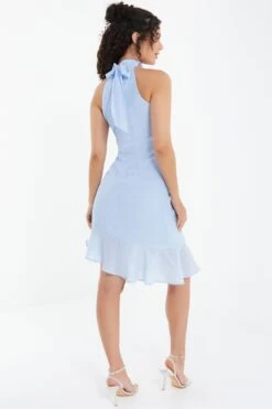 Blue Chiffon High Neck Mini Dress -Outlet Clothyne Store 00100037457 XB