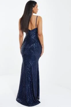 Navy Sequin Fishtail Maxi Dress -Outlet Clothyne Store 00100037463 XB