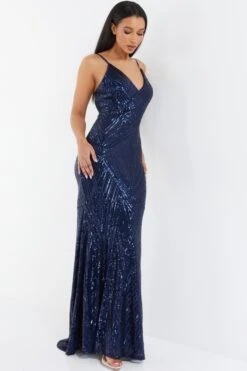 Navy Sequin Fishtail Maxi Dress -Outlet Clothyne Store 00100037463 XS