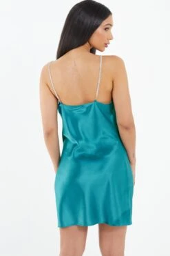 Aqua Blue Diamante Satin Mini Dress -Outlet Clothyne Store 00100037469 XB