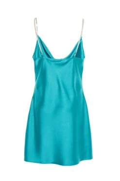 Aqua Blue Diamante Satin Mini Dress -Outlet Clothyne Store 00100037469 ZB