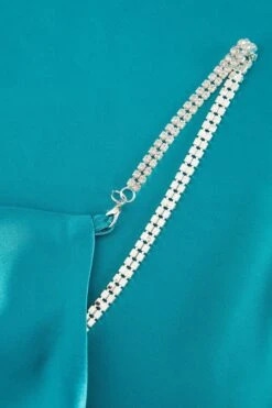 Aqua Blue Diamante Satin Mini Dress -Outlet Clothyne Store 00100037469 ZS