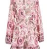 Pink Satin Paisley Print Mini Shirt Dress -Outlet Clothyne Store 00100037473 ZM