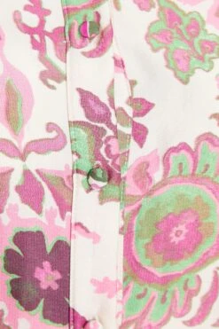 Pink Satin Paisley Print Mini Shirt Dress -Outlet Clothyne Store 00100037473 ZS