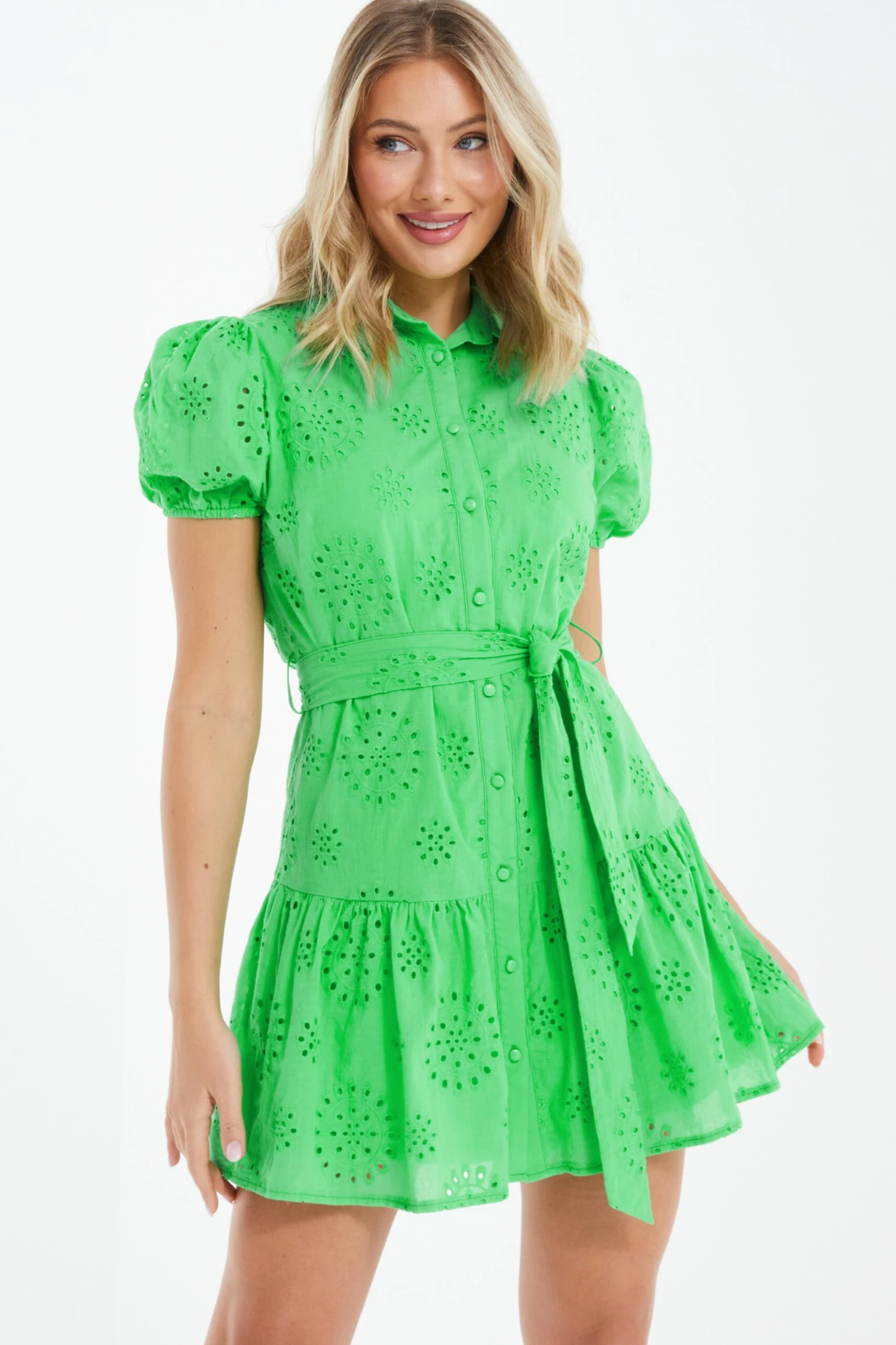 Green Embroidered Mini Shirt Dress 4 Green Embroidered Mini Shirt Dress - Image 2