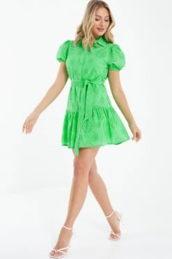 Green Embroidered Mini Shirt Dress 11 Green Embroidered Mini Shirt Dress -Outlet Clothyne Store 00100037475 XS