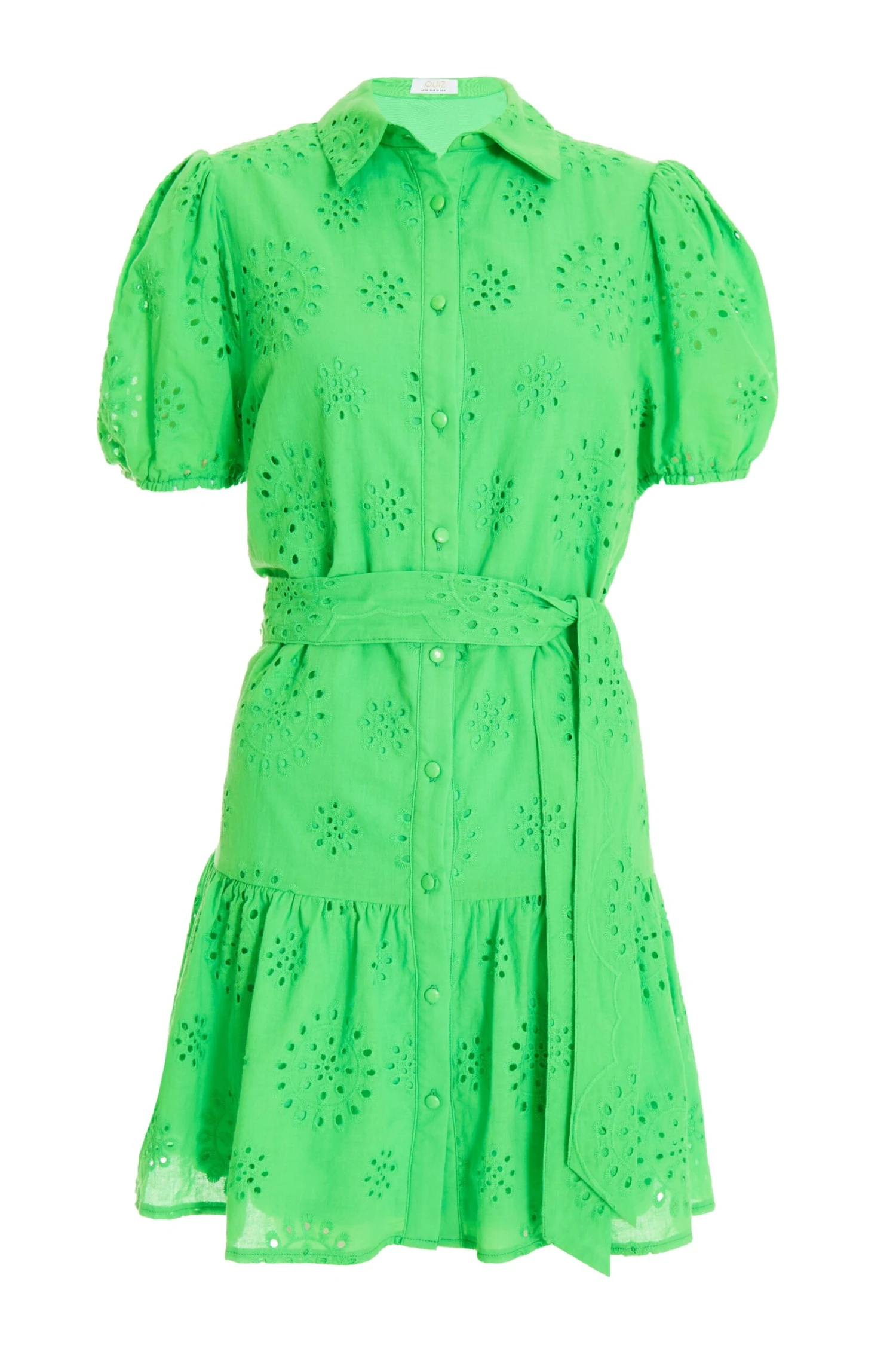 Green Embroidered Mini Shirt Dress 3 Green Embroidered Mini Shirt Dress