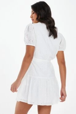 White Embroidered Mini Shirt Dress 10 White Embroidered Mini Shirt Dress -Outlet Clothyne Store 00100037476 XB