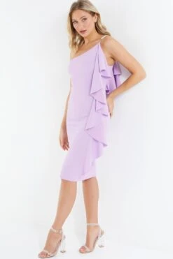 Lilac One Shoulder Frill Midi Dress -Outlet Clothyne Store 00100037493 XS