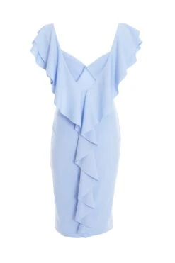 Light Blue Frill Bodycon Midi Dress -Outlet Clothyne Store 00100037495 ZB