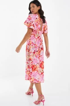 Pink Floral Wrap Midi Dress -Outlet Clothyne Store 00100037502 XB