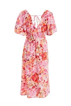 Pink Floral Wrap Midi Dress -Outlet Clothyne Store 00100037502 ZB