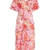 Pink Floral Wrap Midi Dress -Outlet Clothyne Store 00100037502 ZM