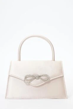 Champagne Satin Diamante Bow Mini Tote Bag