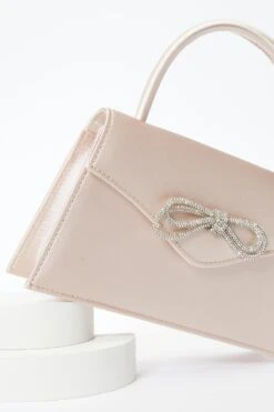 Champagne Satin Diamante Bow Mini Tote Bag -Outlet Clothyne Store 00100037507 ZS