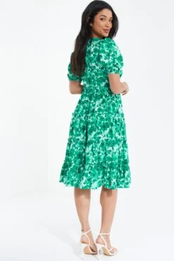 Green Floral Puff Sleeve Midi Dress 10 Green Floral Puff Sleeve Midi Dress -Outlet Clothyne Store 00100037561 XB