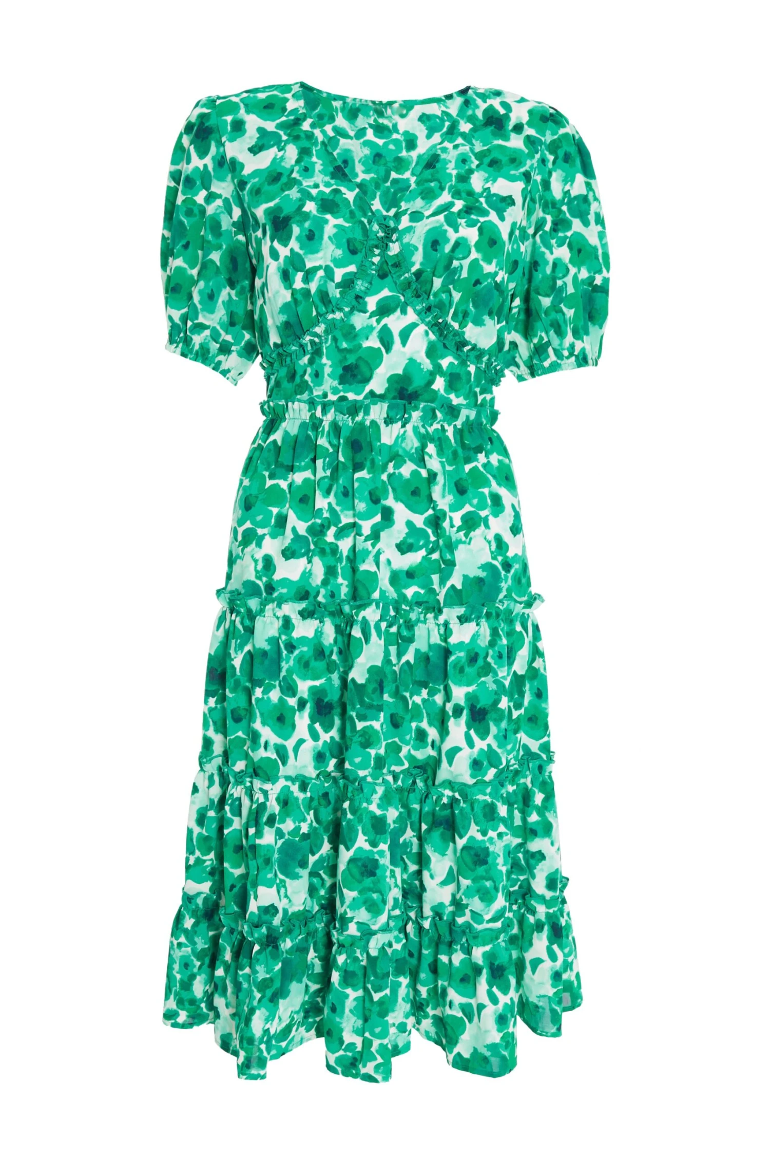 Green Floral Puff Sleeve Midi Dress 3 Green Floral Puff Sleeve Midi Dress