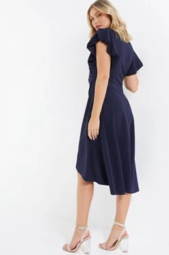 Navy Wrap Dip Hem Midi Dress -Outlet Clothyne Store 00100037578 XB
