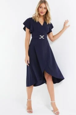 Navy Wrap Dip Hem Midi Dress -Outlet Clothyne Store 00100037578 XS