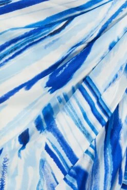 Blue Satin Brush Stroke Ruched Midi Dress -Outlet Clothyne Store 00100037587 ZS