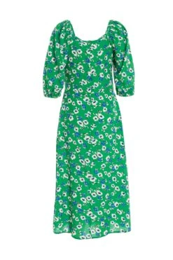 Green Floral Print Ruched Midi Dress 12 Green Floral Print Ruched Midi Dress -Outlet Clothyne Store 00100037630 ZB