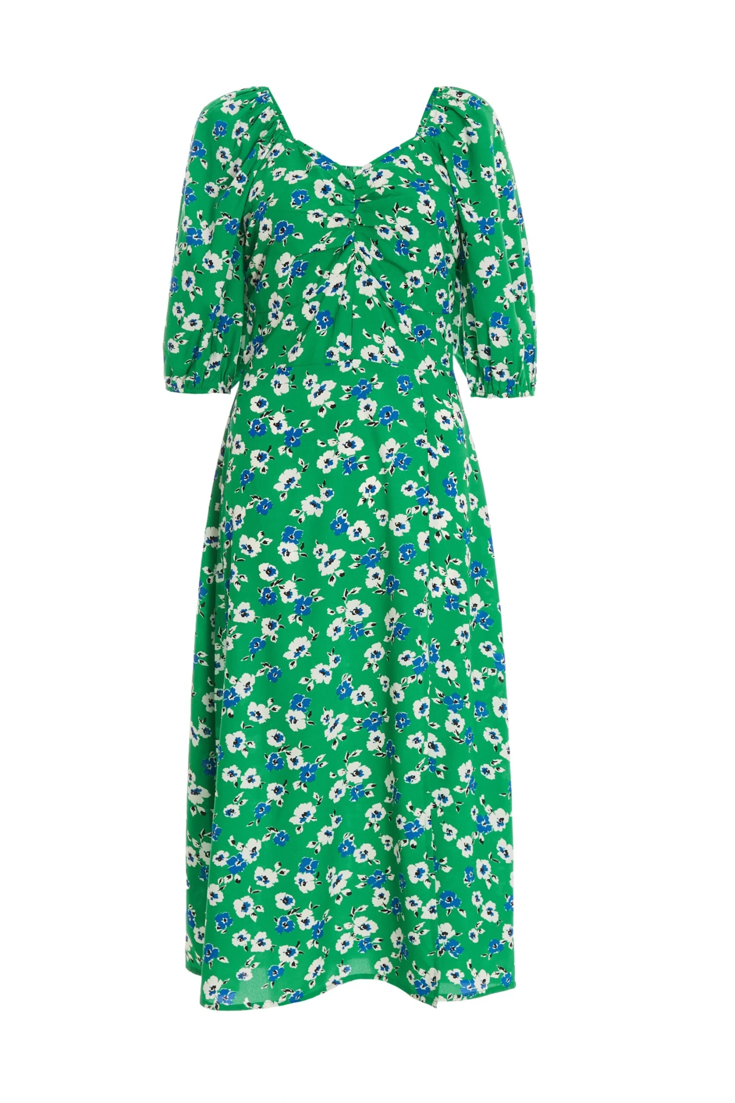 Green Floral Print Ruched Midi Dress 3 Green Floral Print Ruched Midi Dress