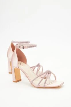Wide Fit Pink Satin Diamante Heeled Sandals -Outlet Clothyne Store 00100037647 XS