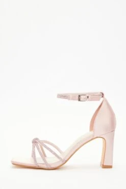 Wide Fit Pink Satin Diamante Heeled Sandals