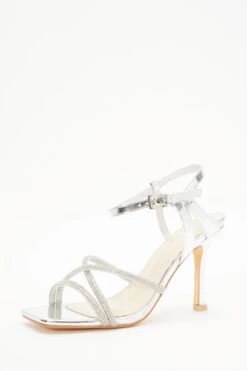 Wide Fit Silver Metallic Heeled Sandals -Outlet Clothyne Store 00100037651 XB
