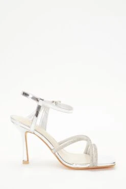 Wide Fit Silver Metallic Heeled Sandals -Outlet Clothyne Store 00100037651 ZS
