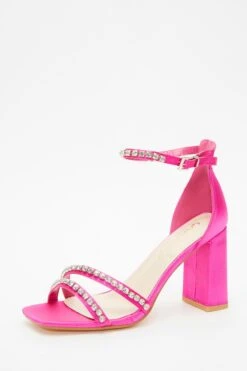 Wide Fit Pink Satin Block Heeled Sandals -Outlet Clothyne Store 00100037652 XB