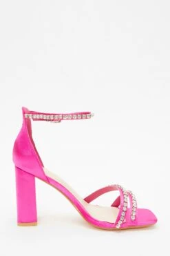 Wide Fit Pink Satin Block Heeled Sandals -Outlet Clothyne Store 00100037652 ZS