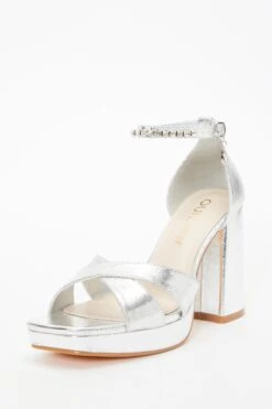 Wide Fit Silver Platform Heeled Sandals -Outlet Clothyne Store 00100037653 XB