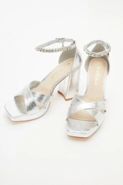 Wide Fit Silver Platform Heeled Sandals -Outlet Clothyne Store 00100037653 XS