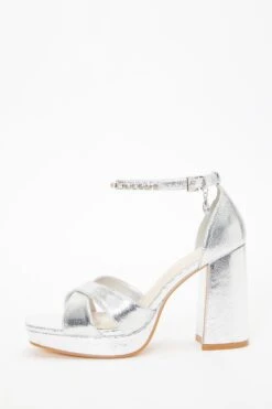 Wide Fit Silver Platform Heeled Sandals