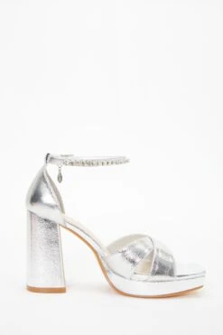 Wide Fit Silver Platform Heeled Sandals -Outlet Clothyne Store 00100037653 ZS