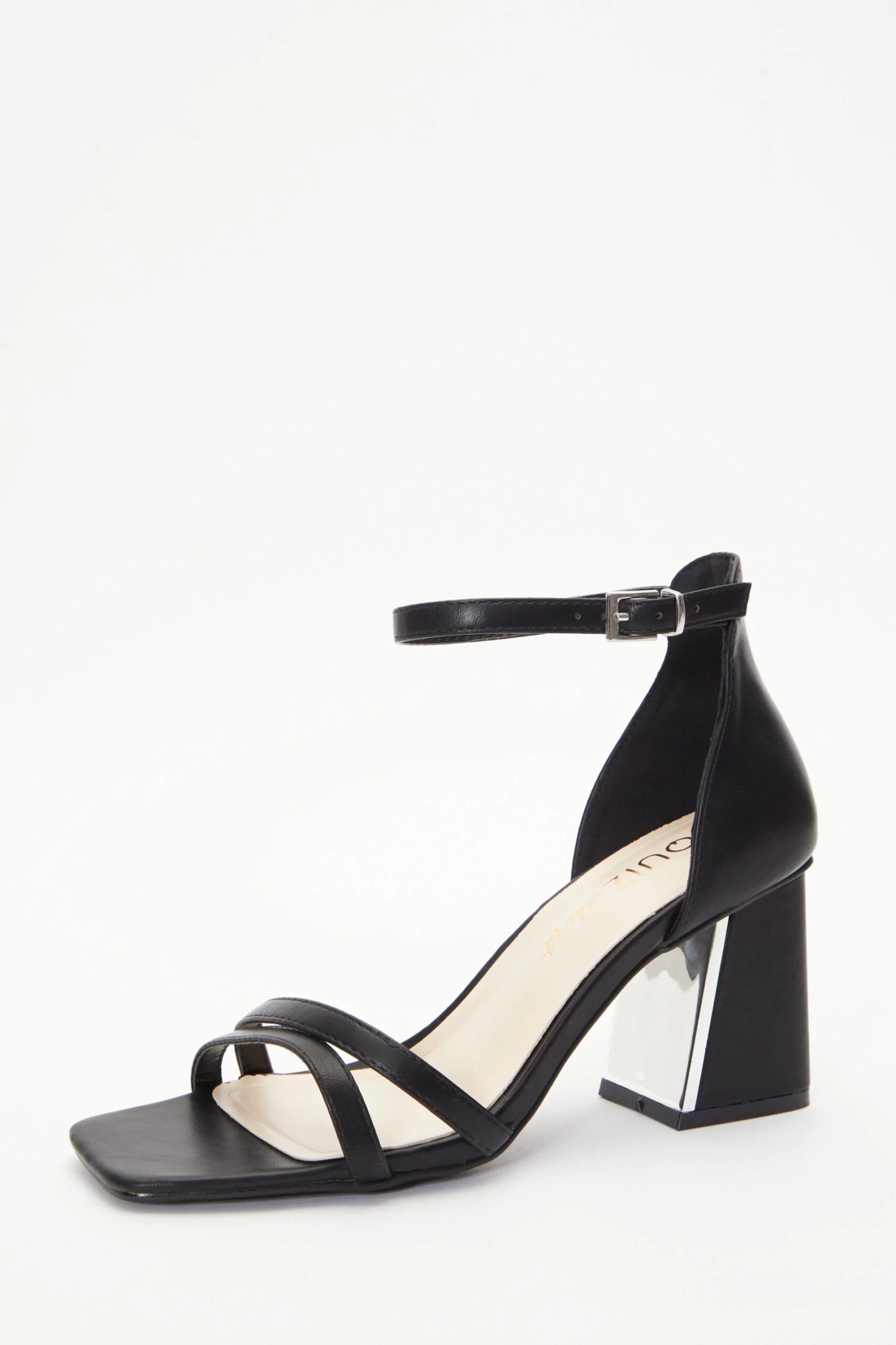 Wide Fit Black Asymmetric Strap Heeled Sandals 5 Wide Fit Black Asymmetric Strap Heeled Sandals - Image 3