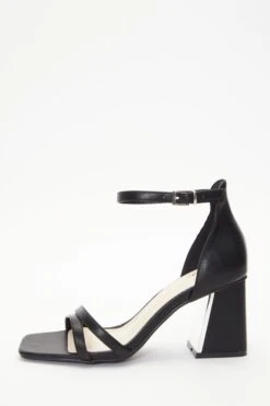 Wide Fit Black Asymmetric Strap Heeled Sandals