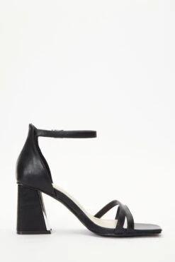 Wide Fit Black Asymmetric Strap Heeled Sandals 13 Wide Fit Black Asymmetric Strap Heeled Sandals -Outlet Clothyne Store 00100037666 ZS