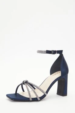 Wide Fit Navy Satin Diamante Heeled Sandals -Outlet Clothyne Store 00100037667 XB