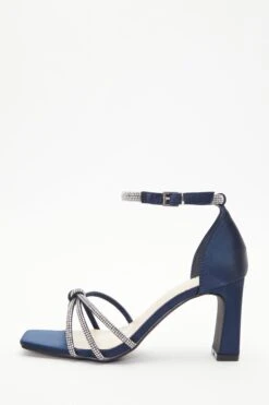 Wide Fit Navy Satin Diamante Heeled Sandals